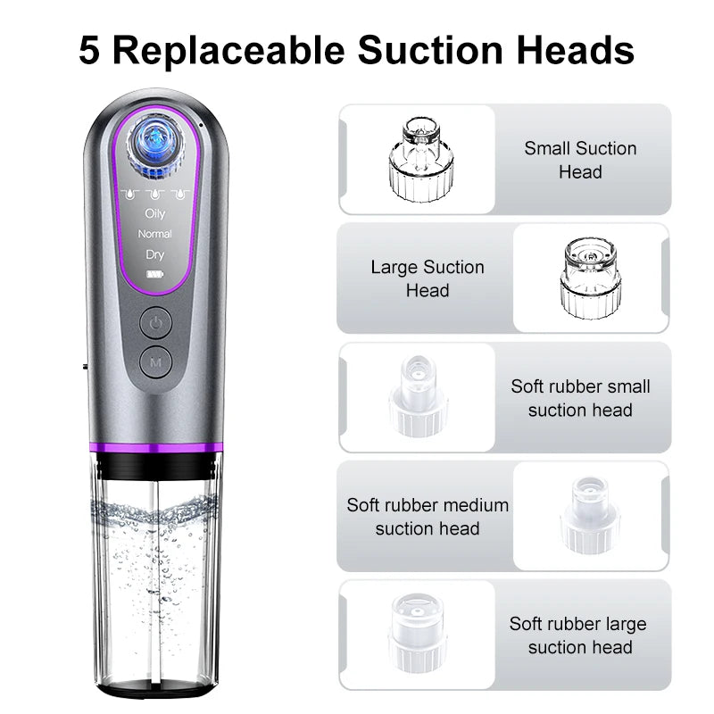 Professional 6 Suction Heads Facial Pore Blackhead Remover Vacuum - Face Cleaner and Blackhead Extractor for All Skin Types