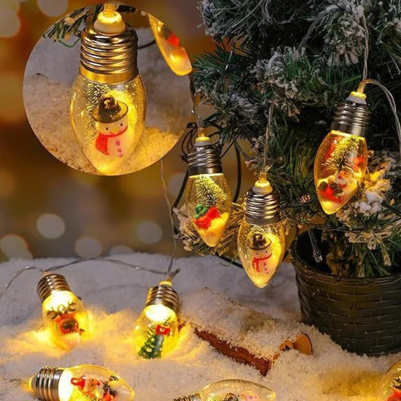 Battery Powered Christmas String Lights with Santa and Snowman Figures - 10 or 20 LED