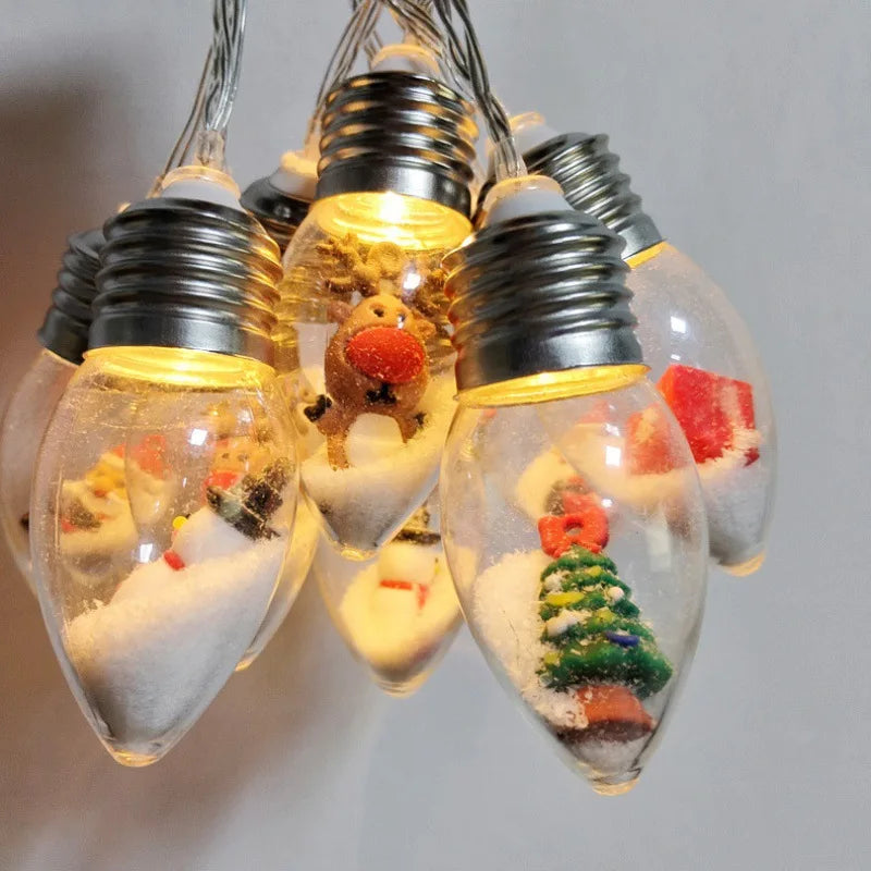 Battery Powered Christmas String Lights with Santa and Snowman Figures - 10 or 20 LED